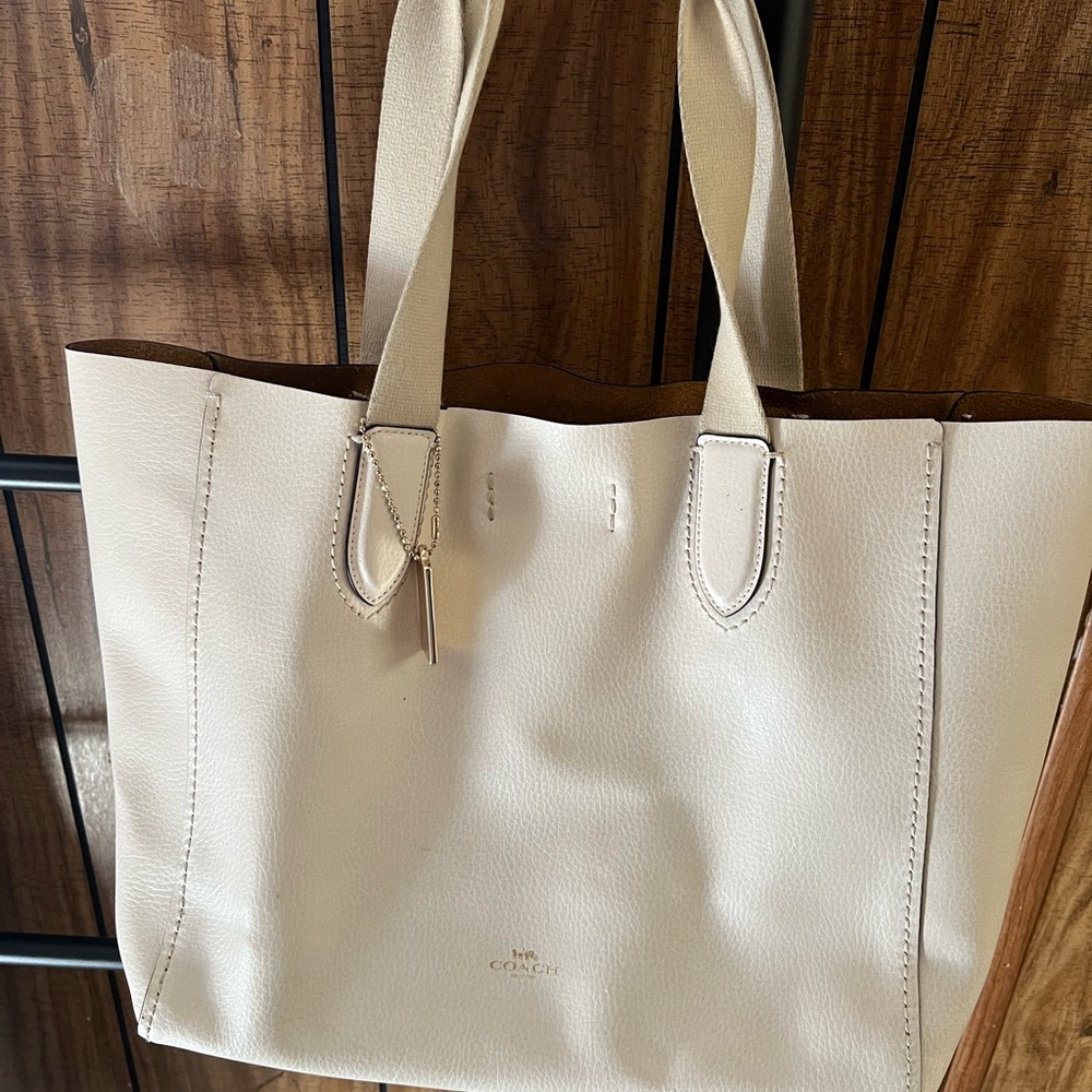 COACH white leather tote bag